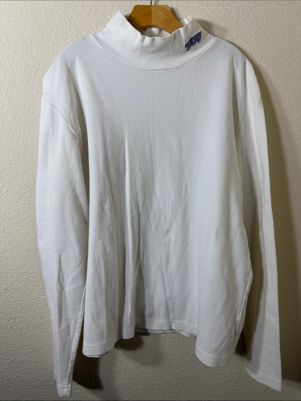 Vintage Y2K Castles Sport TCU Horned Frogs White Mock Neck Long Sleeve Shirt L